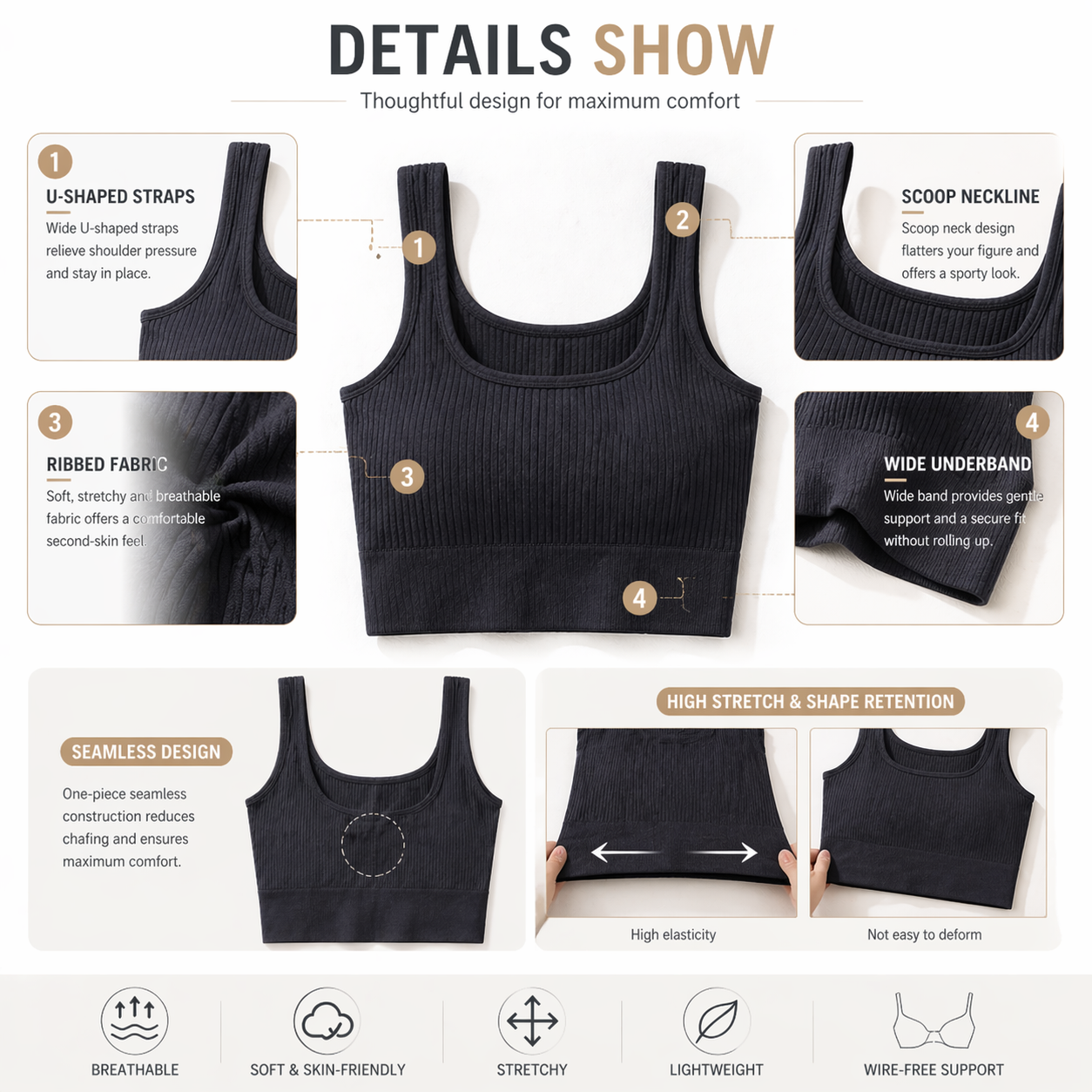 Women Seamless Ribbed Crop Top - огляд і ціна T Shirt Bra Seamless