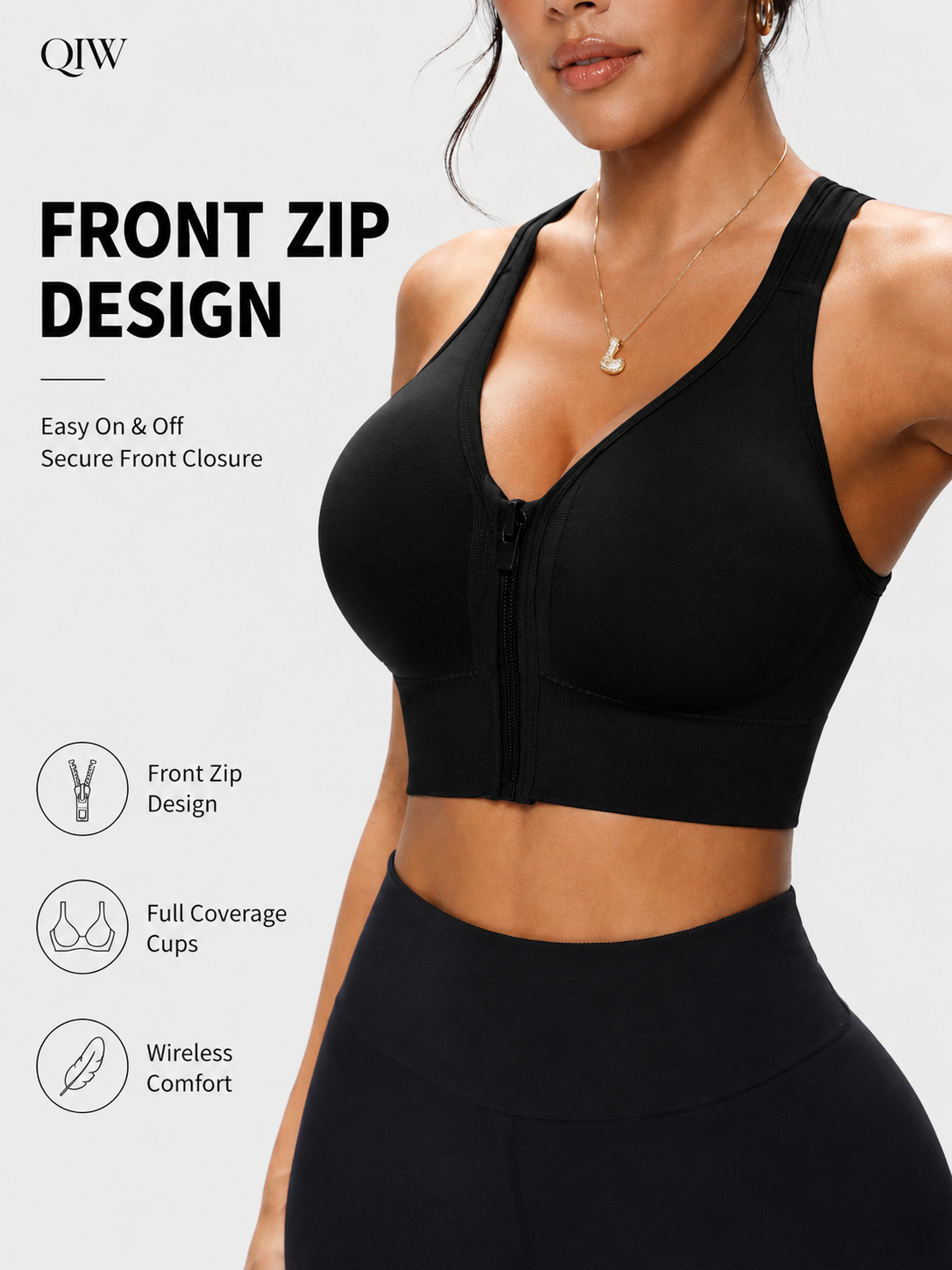 QIW Women's Zip Front Solid Co - огляд і ціна Underwire Bra Padded