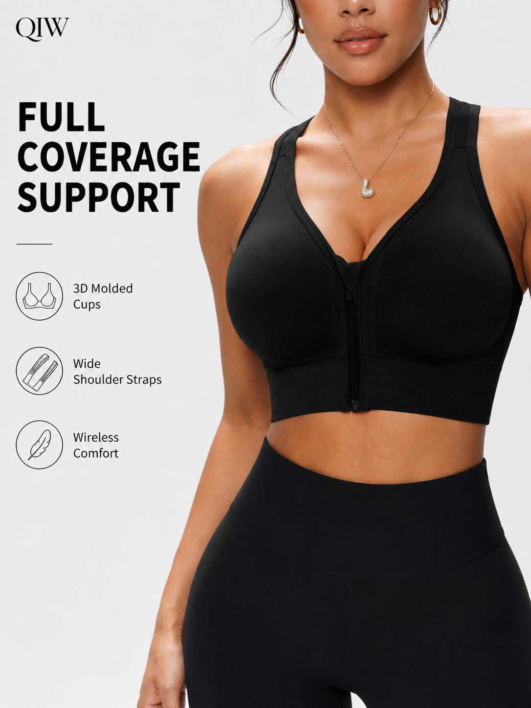 QIW Women's Zip Front Solid Co - огляд і ціна Underwire Bra Padded